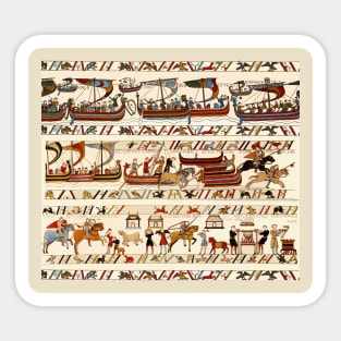 BAYEUX TAPESTRY ,BATTLE OF HASTINGS ,NORMAN KNIGHTS HORSEBACK AND VIKING SHIPS Sticker